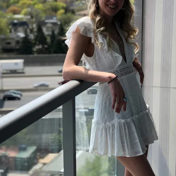 White Ruffly Summer Mini Dress - Picture 2 of 3